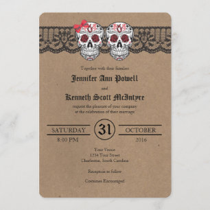 Rustic Kraft & LaceSugar Skull Wedding Invitations
