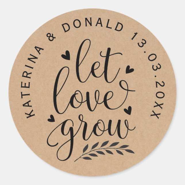 Rustic Kraft Let Love Grow Wedding Seeds  Classic Round Sticker (Front)