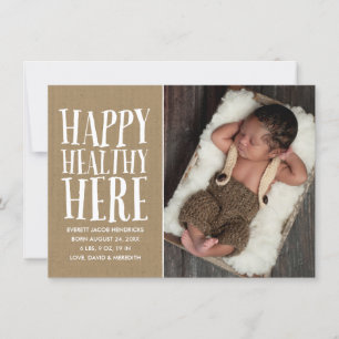 Rustic Kraft Lettering Photo Birth Announcement