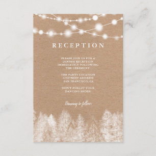 Rustic kraft lights winter pine trees reception enclosure card