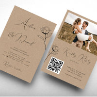 Rustic Kraft Look Drawn Rose QR Code RSVP Wedding