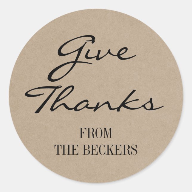 Rustic Kraft Look Give Thanks Thanksgiving Sticker (Front)