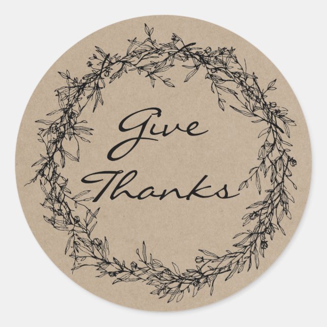 Rustic Kraft Look Give Thanks Thanksgiving Sticker (Front)