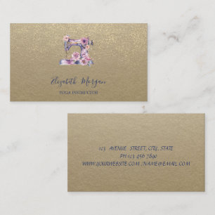 Rustic Kraft,Lotus,Gold Confetti Sewing Machine Business Card
