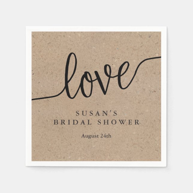 Rustic Kraft Love Bridal Shower Personalised Napkin (Front)