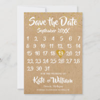Rustic Kraft Love Heart Calendar Save the Date