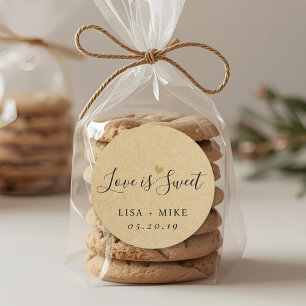 Rustic Kraft Love is Sweet Wedding Favour Classic Round Sticker