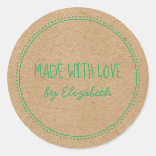 Rustic Kraft Made With Love Handwritten Milgrain C Classic Round Sticker