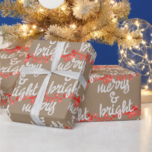 Rustic Kraft Merry & Bright Add Your Greeting Wrapping Paper