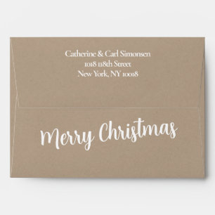 Rustic Kraft Merry Christmas White Return Address Envelope