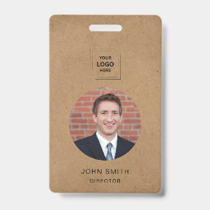Rustic Kraft Minimal QR Employee Identity ID Badge