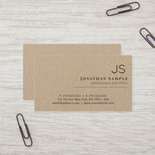 Rustic Kraft Minimalist Beige Monogrammed Business Card