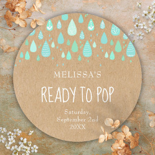 Rustic Kraft Mint Green Raindrops Ready to Pop Classic Round Sticker