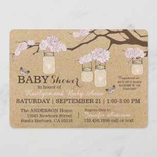 Rustic Kraft Modern Floral Hanging Jar Baby Shower Invitation