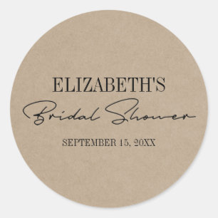 Rustic Kraft Modern Script Bridal Shower Classic Round Sticker