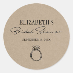 Rustic Kraft Modern Script Bridal Shower With Ring Classic Round Sticker