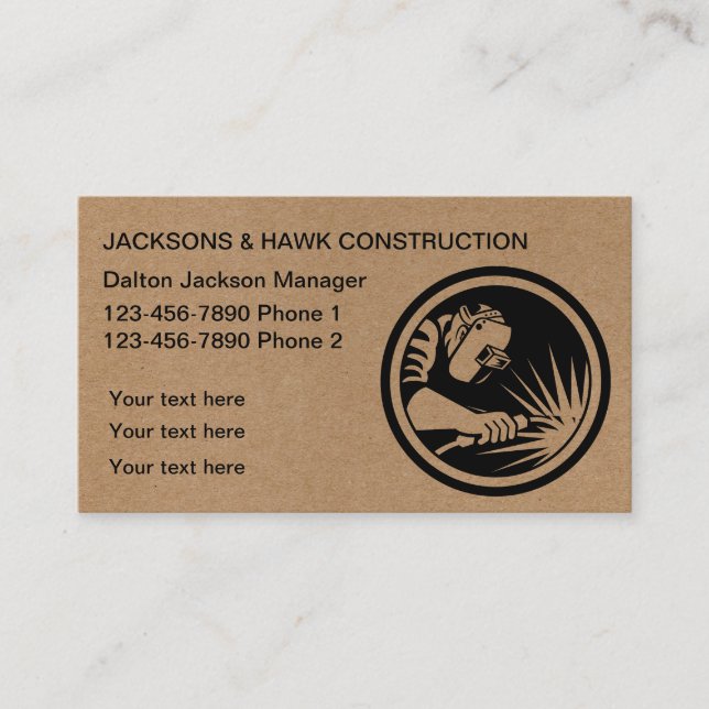 Rustic Kraft Modern Stylish Metallic Construction  Business Card (Front)