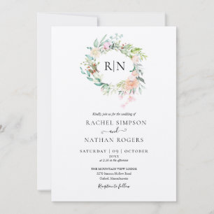 Rustic Kraft Monogram Roses Floral Wedding Invitation