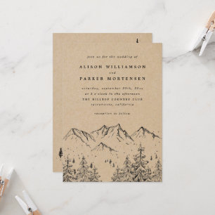 Rustic Kraft Mountains & Pines Wedding Photo Invitation