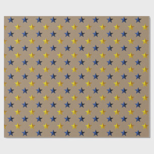Rustic Kraft Navy Blue Gold Stars Holiday Wrapping Paper