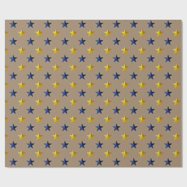 Rustic Kraft Navy Blue Gold Stars Holiday Wrapping Paper (Flat)
