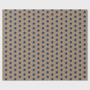 Rustic Kraft Navy Blue Stars Wrapping Paper
