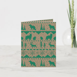 Rustic Kraft Nordic Sweater Green Winter Animals Holiday Card