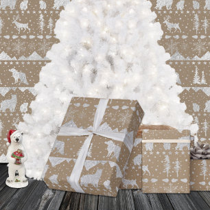Rustic Kraft Nordic Sweater Silver Winter Animals Wrapping Paper
