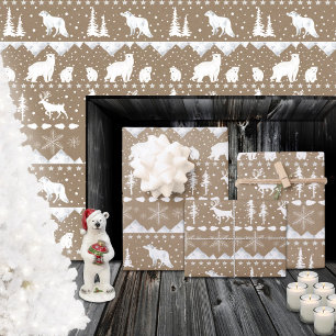 Rustic Kraft Nordic Sweater White Winter Animals Wrapping Paper Sheet