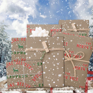 Rustic Kraft North Pole Special Delivery Add Name Wrapping Paper Sheet