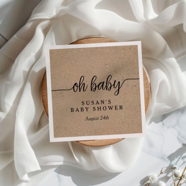 Rustic Kraft Oh Baby Shower Personalised Napkin (Creator Uploaded)