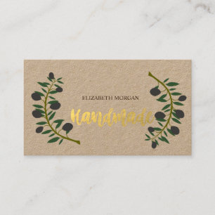 Rustic, Kraft, Olive Branch,Handmade Business Card