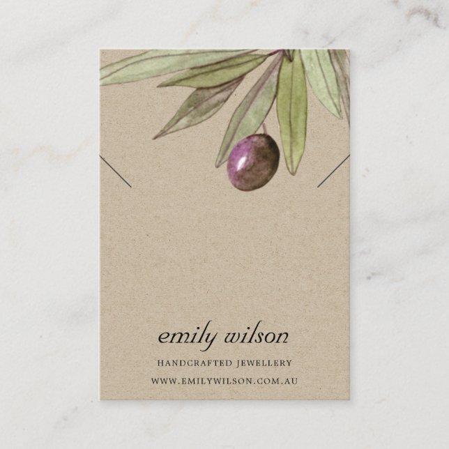 RUSTIC KRAFT OLIVE FAUNA NECKLACE BRACELET DISPLAY BUSINESS CARD (Front)