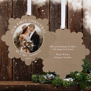 Rustic Kraft Our First Christmas Couple Photo Tree Decoration Card