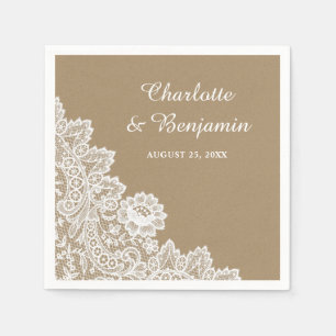 Rustic Kraft Paper and Lace Wedding Napkins