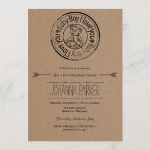 Rustic Kraft Paper Baby Boy Teddy Bear Baby Shower Invitation