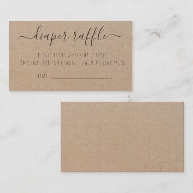 Rustic Kraft Paper Baby Shower Diaper Raffle Enclosure Card (Front/Back)