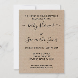 Rustic Kraft Paper Baby Shower Invitation Script
