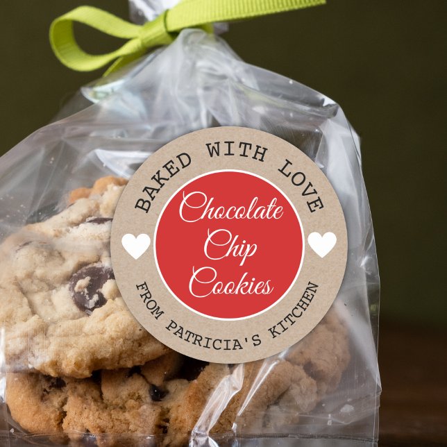 Rustic Kraft Paper Baked With Love  Choco Cookies  Classic Round Sticker (Creator Uploaded)