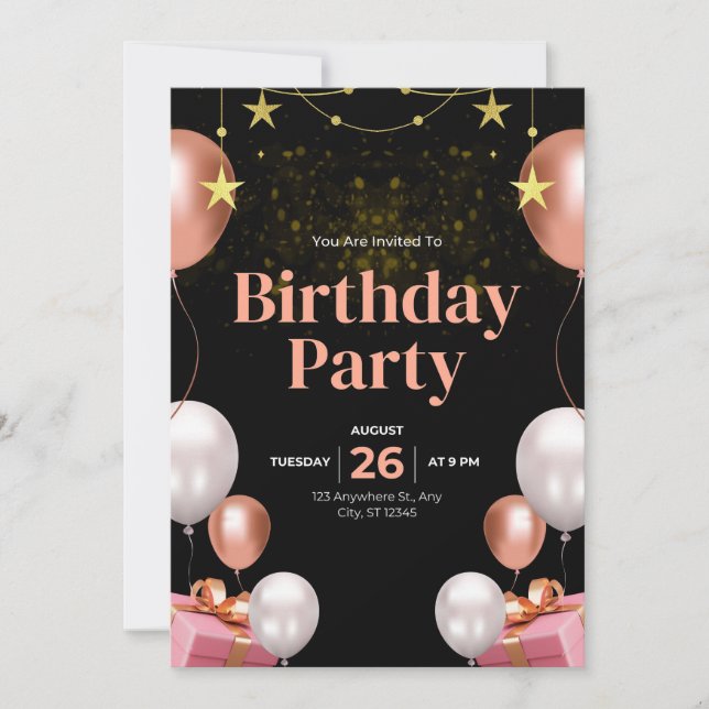 Rustic Kraft Paper Birthday Invitation – Vintage P (Front)