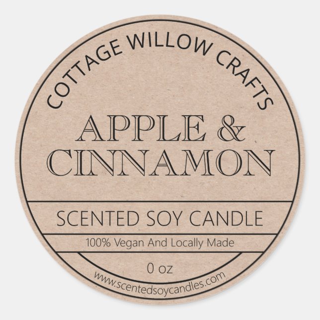 Rustic Kraft Paper Brown Soy Candle Labels (Front)