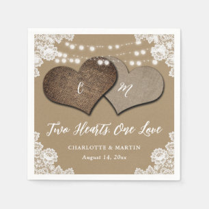 Rustic Kraft Paper Burlap Lace Monogram Wedding Napkin