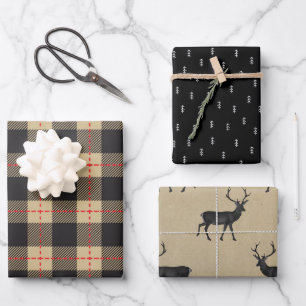 Rustic Kraft Paper   Christmas Plaid Deer Antler