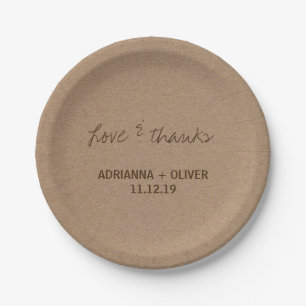 Rustic Kraft Paper Country Wedding Love & Thanks Paper Plate