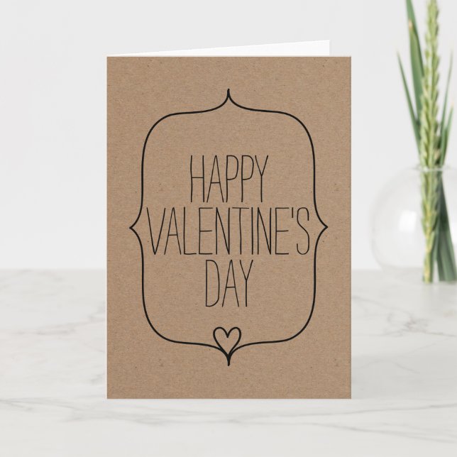 Rustic Kraft Paper Cute Heart Happy Valentines Day Holiday Card (Front)