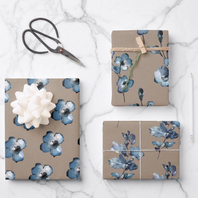 Rustic Kraft Paper Dusty Blue Flower Petals (Front)