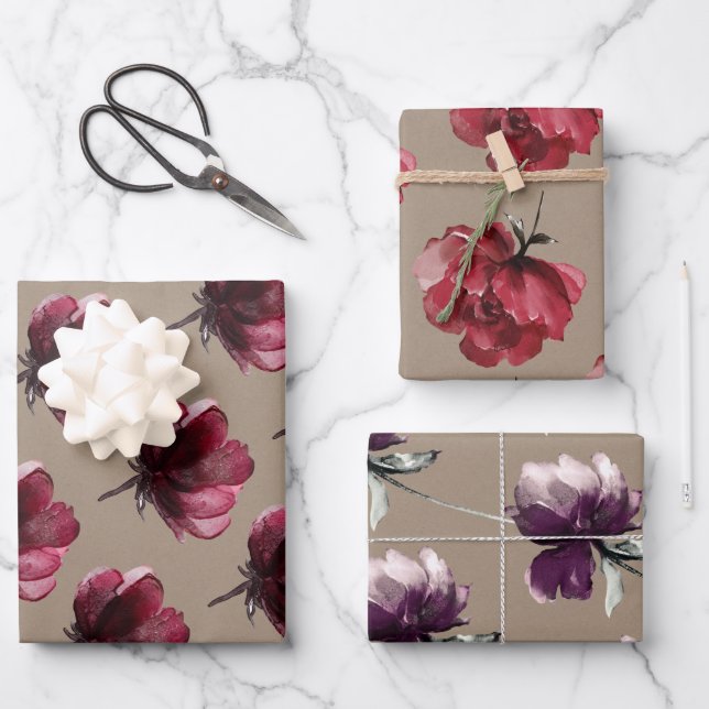 Rustic Kraft Paper Dusty Red Flowers On Stem (Front)