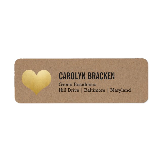 Rustic Kraft Paper Faux Gold Foil Heart Wedding (Front)