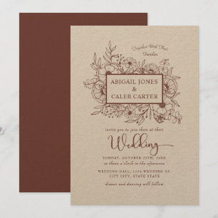 Rustic Kraft Paper Floral Sketch Wedding Invitatio Invitation