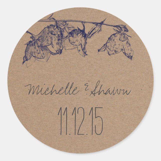 Rustic Kraft Paper Floral Wedding Favour Classic Round Sticker (Front)